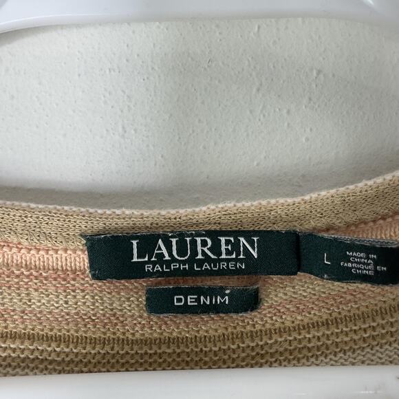 Lauren Ralph Lauren Sweater Womens Large Multicolor Stripe Linen Cotton V Neck - Picture 4 of 5